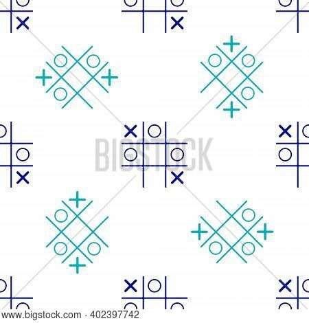 Blue Tic Tac Toe Game Icon Isolated Seamless Pattern On White Background. Vector