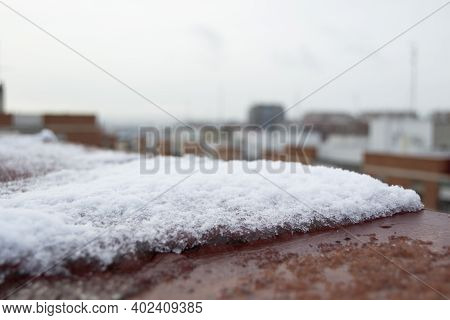 Madrid's Snowy Roof After The Snow That Fell Throughout The Day In Madrid, In Spain, Being Able To S