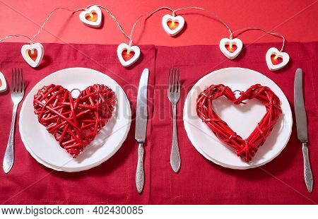 Table Setting For Valentine's Day, Wedding Cutlery, Romantic Dinner, Declaration Of Love, Love Confe