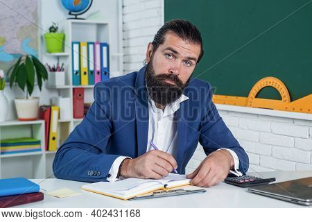 Too Much Work. Informal Education. Male Student Sit In Classroom While Lesson. Pass The Exam. Learni