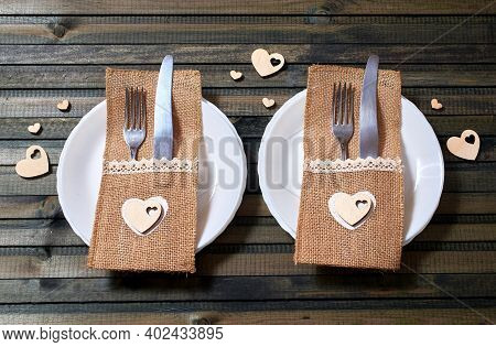 Table Setting For Valentine's Day, Wedding Cutlery, Romantic Dinner, Declaration Of Love, Love Confe