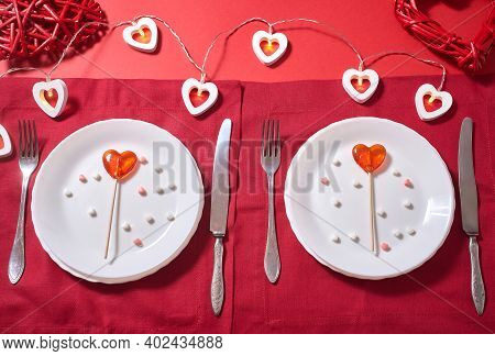 Table Setting For Valentine's Day, Wedding Cutlery, Romantic Dinner, Declaration Of Love, Love Confe