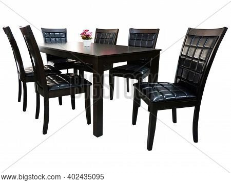 Dining Table And Chairs Isolated On White Background. Luxury And Modern Dining Table Sets In Differe