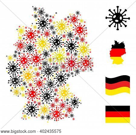 German Map Mosaic In German Flag Official Colors - Red, Yellow, Black. Vector Coronavirus Design Ele