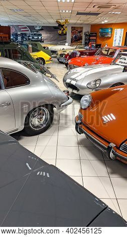 Bordeaux , Aquitaine  France - 01 05 2021 : Porsche 911 Jaguar Type E Mg 356 And Corvette Old Timer 