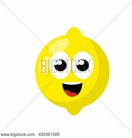 Mascot And Emotions. Funny And Cute Yellow Element. Cartoon Flat Illustration. Lemon With Face. Eyes