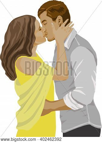 Man And Woman Hugging And Kissing, Love, Romance, Valentine's Day, Color Vector Illustration Isolate