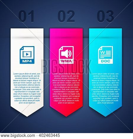 Set Mp4 File Document, Wma And Doc. Business Infographic Template. Vector