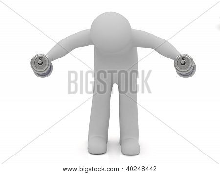 Homem 3D com halteres exercer inclinada