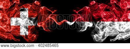 Switzerland, Swiss Vs Monaco, Monacan Smoky Mystic Flags Placed Side By Side. Thick Colored Silky Ab
