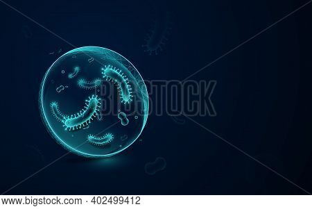 Micro Bacteria Are Grown On An Agar Plate. Abstract Biological Background. Low Poly Model Design. Ve