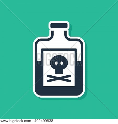 Blue Poison In Bottle Icon Isolated On Green Background. Bottle Of Poison Or Poisonous Chemical Toxi