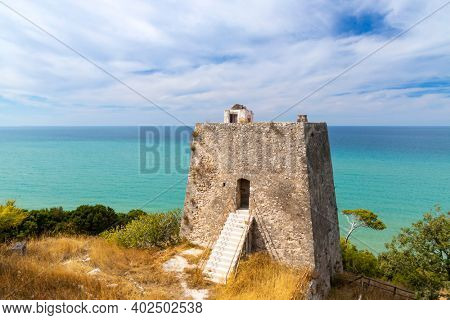 Torre di Monte Pucci near Baia Calenella beach, Vico del Gargano, Foggia, Italy