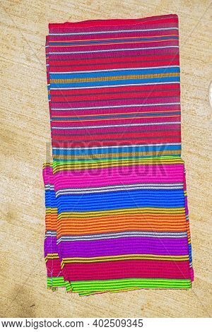 Typical Colorful Mayan Fabric On The Ground