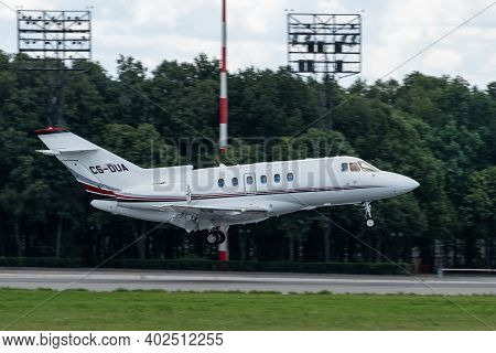 July 2, 2019, Moscow, Russia. Airplane Raytheon Hawker 750 Netjets Europe Airline At Vnukovo Airport