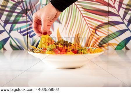 A Traditional Spanish Food Of Croquettes, Presented On A Tray With Letter Paper.the Background Is Fu