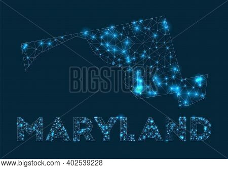 Maryland Network Map. Abstract Geometric Map Of The Us State. Internet Connections And Telecommunica