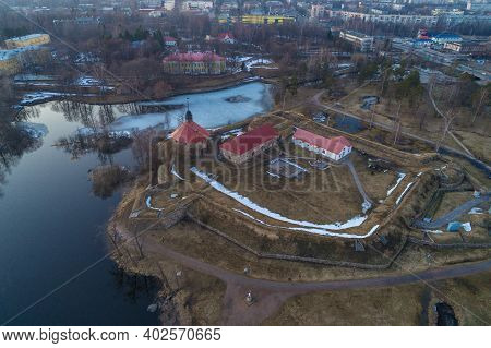 Top View Of The Ancient Fortress Of Korela On A April Day. Priozersk. Leningrad Oblast, Russia