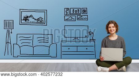 Girl Doing Repairs Renovation Relocating In Own Apartment