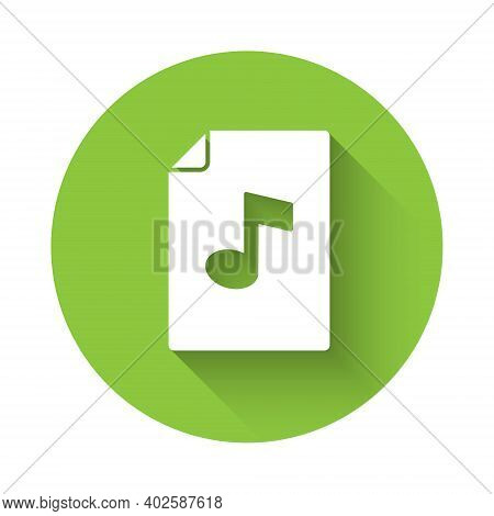 White Music Book With Note Icon Isolated With Long Shadow. Music Sheet With Note Stave. Notebook For
