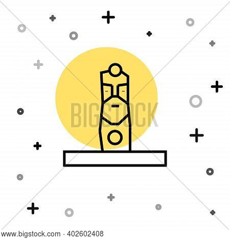 Black Line Slavic Pagan Idol Icon Isolated On White Background. Antique Ritual Wooden Idol. Random D