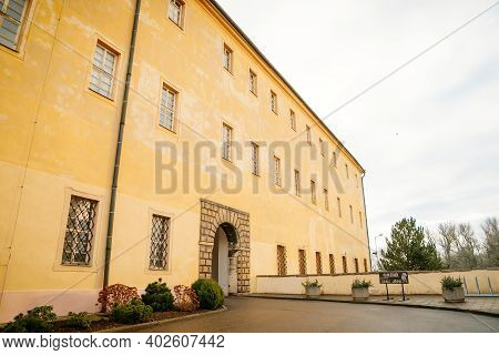 Podebrady Castle At River Labe, View From Inner Courtyard Side, Baroque Portal, Historical Spa Town,
