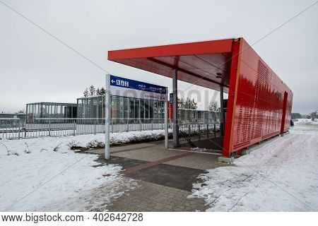 Gdansk, Poland - January 10, 2021: Platform Of Pomeranian Metropolitan Railway In Gdansk During Wint