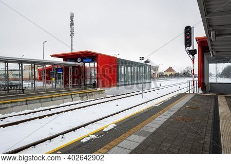 Gdansk, Poland - January 10, 2021: Platform Of Pomeranian Metropolitan Railway In Gdansk During Wint