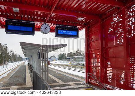 Gdansk, Poland - January 10, 2021: Platform Of Pomeranian Metropolitan Railway In Gdansk During Wint