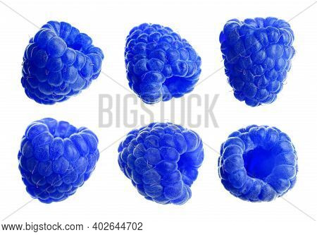 Set Of Fresh Blue Raspberries On White Background