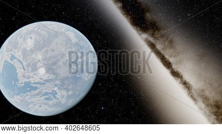 Planets And Galaxy, Science Fiction Illustration. Beauty Of Deep Space. Billions Of Galaxy In The Un