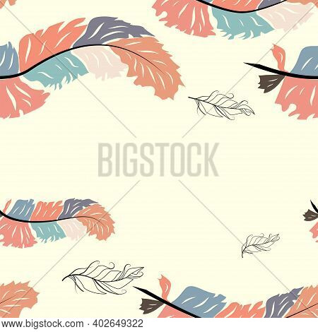 Abstract Feather Wave Decorative Pattern. Seamless Wallcovering Template.