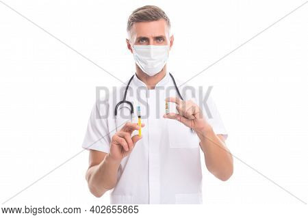 Routine Immunization. Doctor Hold Syringe And Ampule. Immune Response. Immunity From Coronavirus Dis