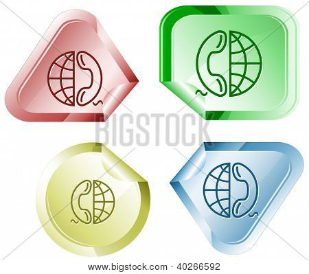 Globo e telefono. Adesivi. Illustrazione di raster. Versione vettoriale è nel mio portafoglio.