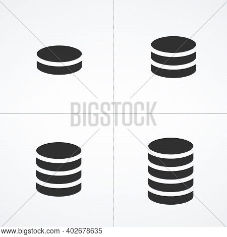 Database Icon Set. Storage Network Symbol. Data Management Icon. Stock Vector Illustration Isolated