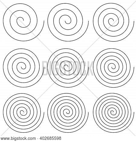 Set Of Spirals With Different Number Turns Of Scroll, Vector Simple Helix Spiral Round Turns Gyre