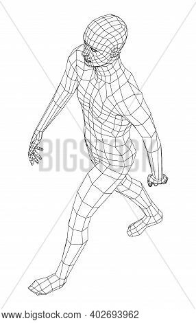 Wireframe Walking Man. Vector 3d Rendering. Man In Walking Pose