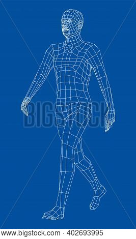 Wireframe Walking Man. Vector 3d Rendering. Man In Walking Pose