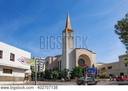 Tangier, Morocco - May 27, 2017: View Of The Cathedral Of The Catholic Diocese Of Tangier In Histori
