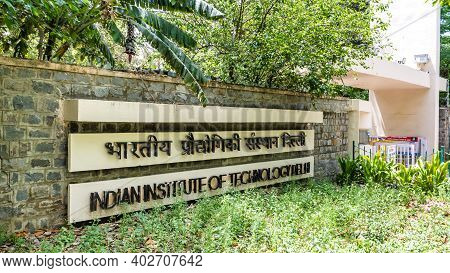 New Delhi - 16 Apr, 2020 - Sign Of The Indian Institute Of Technology Delhi Near The Entrance Gate O