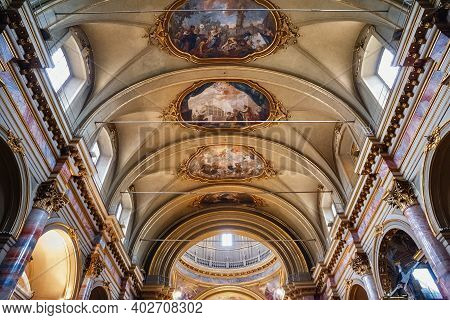 Bergamo, Italy - May 22, 2019: Interior Of The Roman Catholic Church Sant'alessandro In Colonna (ded