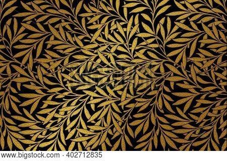 Vintage golden leaf pattern remix from artwork by William Morris