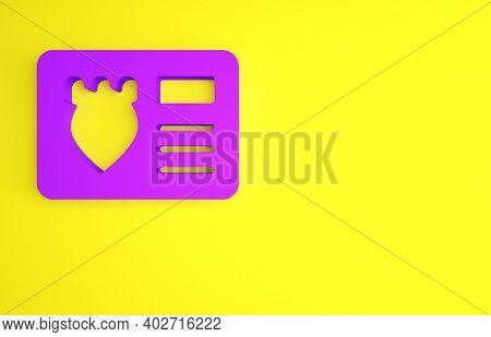 Purple Police Badge With Id Case Icon Isolated On Yellow Background. Minimalism Concept. 3d Illustra