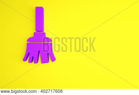 Purple Feather Broom For Cleaning Icon Isolated On Yellow Background. Feather Duster. Minimalism Con