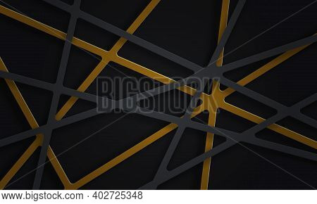 3D Abstract Black And Gold Lines Background.