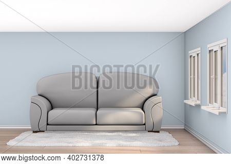 gray sofa in living room. 3D illustration