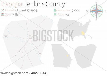 Large And Detailed Map Of Jenkins County In Georgia, Usa.