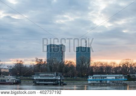 Belgrade, Serbia - December 12, 2020: Skyscraper Towers Of The Shopping And Business Center Of Usce 