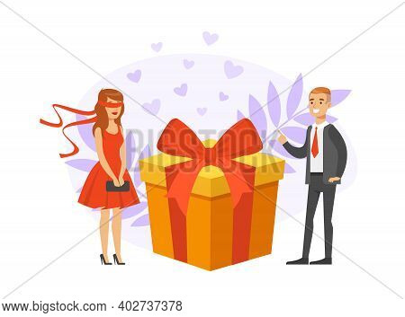 Girl Having Blind Date, People Finding Love, Young Man And Blindfolded Girl Met Through Online Datin
