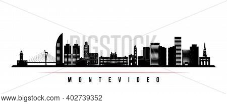 Montevideo Skyline Horizontal Banner. Black And White Silhouette Of Montevideo, Uruguay. Vector Temp